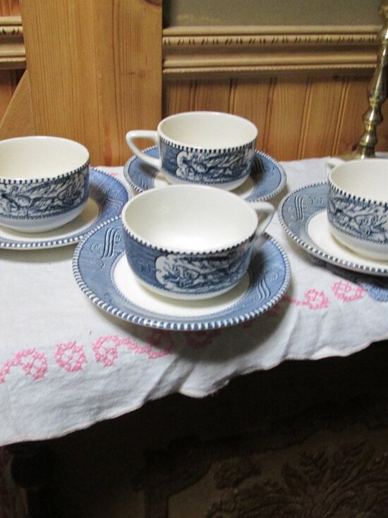 Currier & Ives Other - Currier Ives 4 sets cups saucers Farmhouse cottage core cups saucers